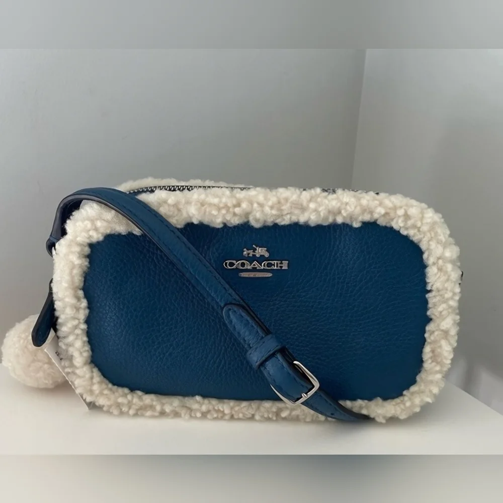 Coach Blue Crossbody Bag with Shearling Trim - Picture 1 of 4